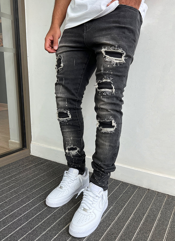 Triple Patchwork Jeans - Grey - Image 3