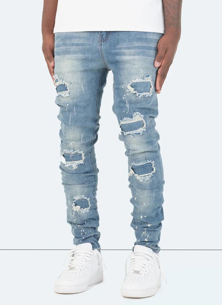 Triple Patchwork Jeans - Light Blue - Image 2