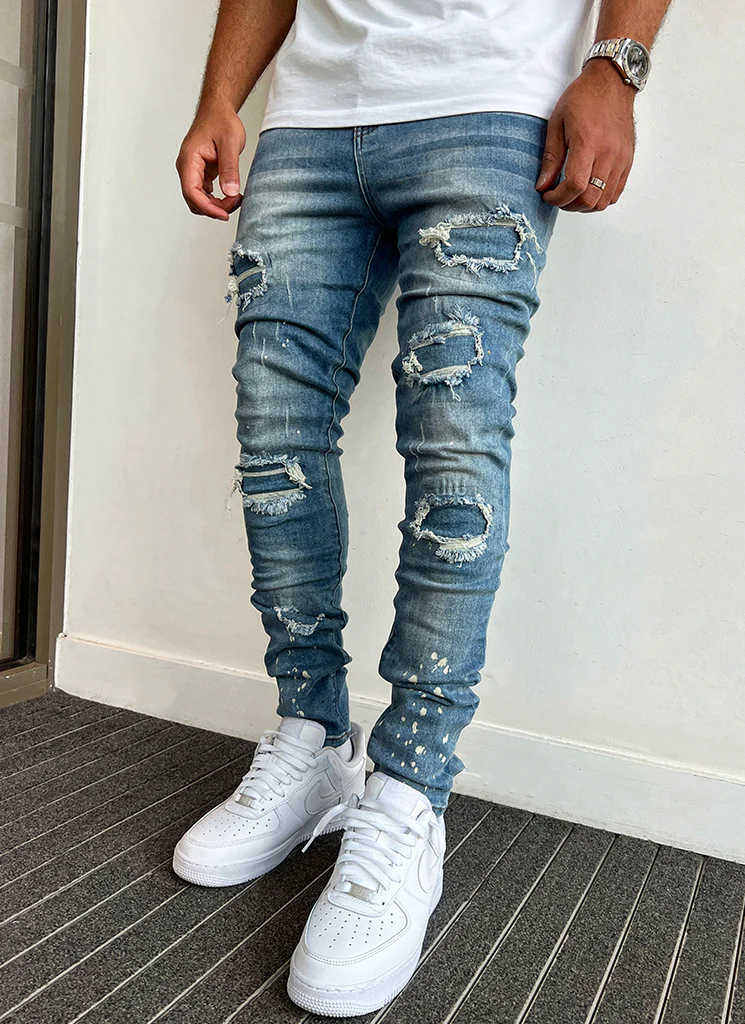 Triple Patchwork Jeans - Light Blue - Image 3