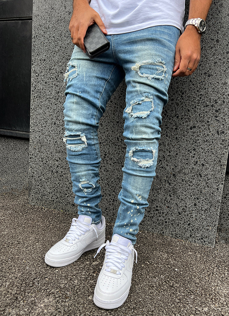 Triple Patchwork Jeans - Light Blue - Image 6