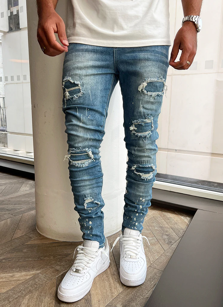 Triple Patchwork Jeans - Light Blue - Image 7