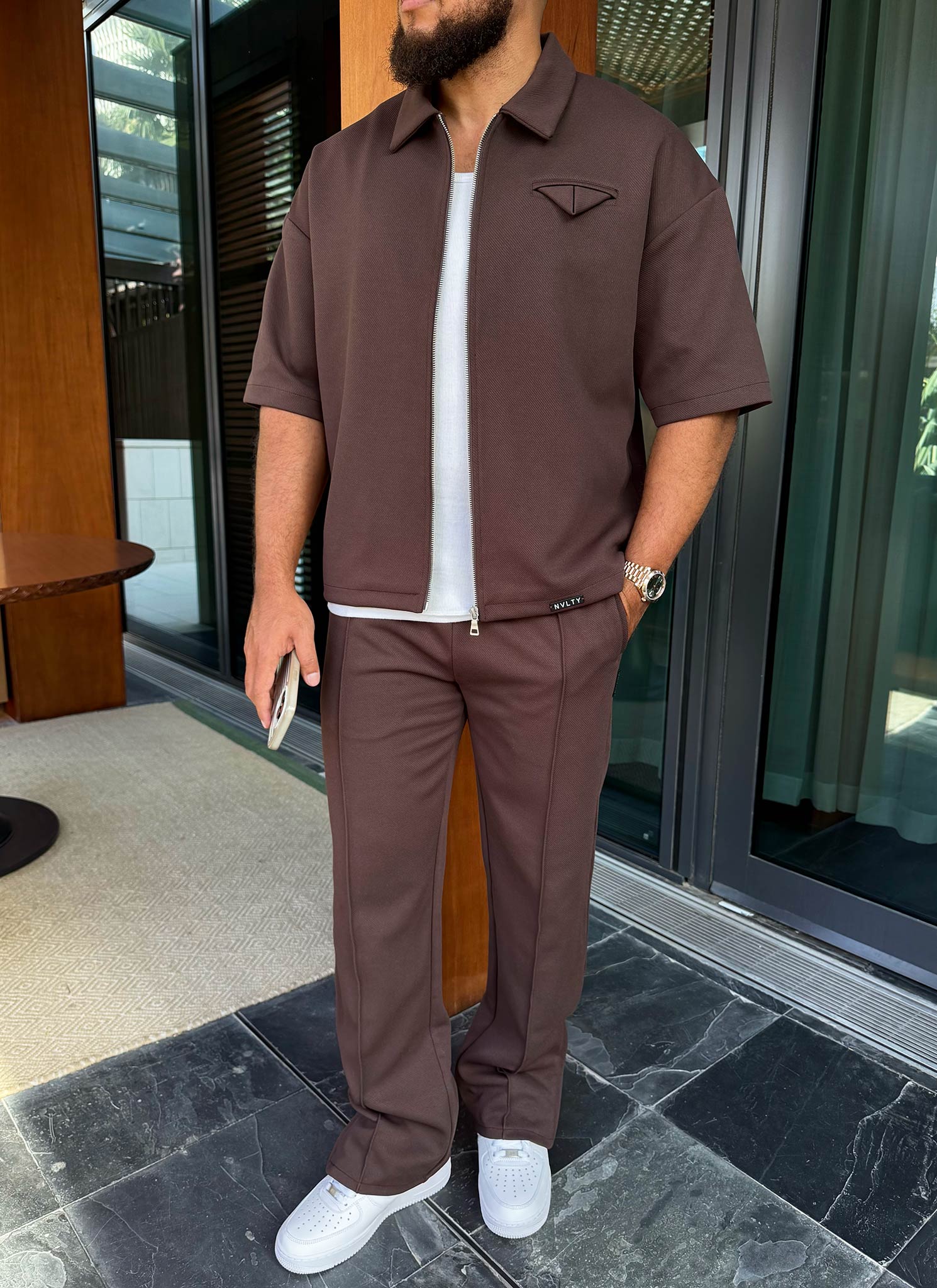 Twill Pleat Pants - Brown - Image 7