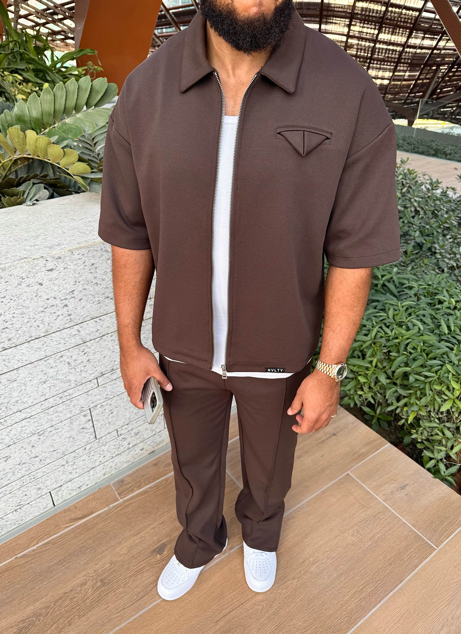 Twill Pleat Pants - Brown - Image 8