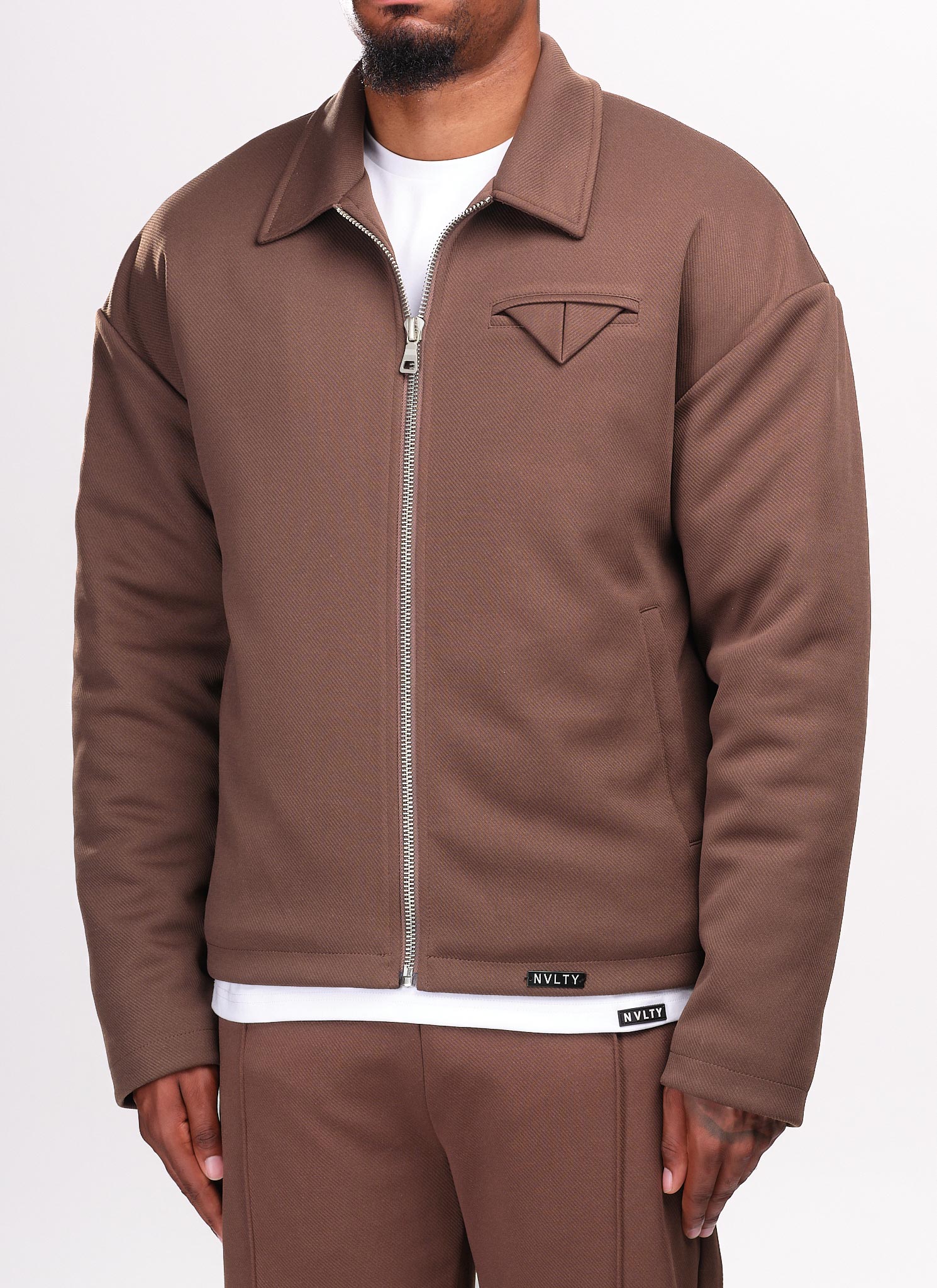 Twill Pocket Square Jacket - Brown - Image 2