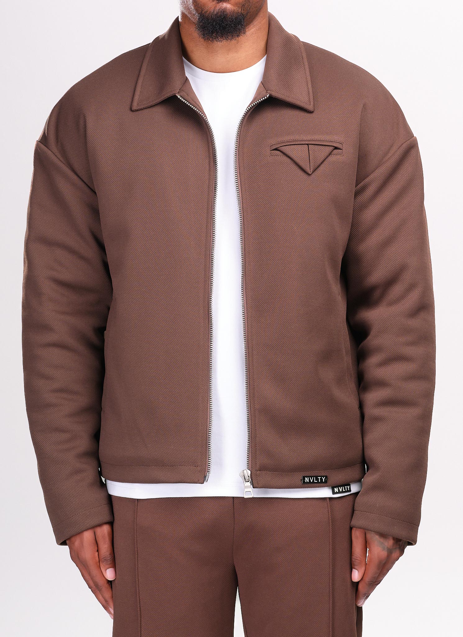 Twill Pocket Square Jacket - Brown - Image 4
