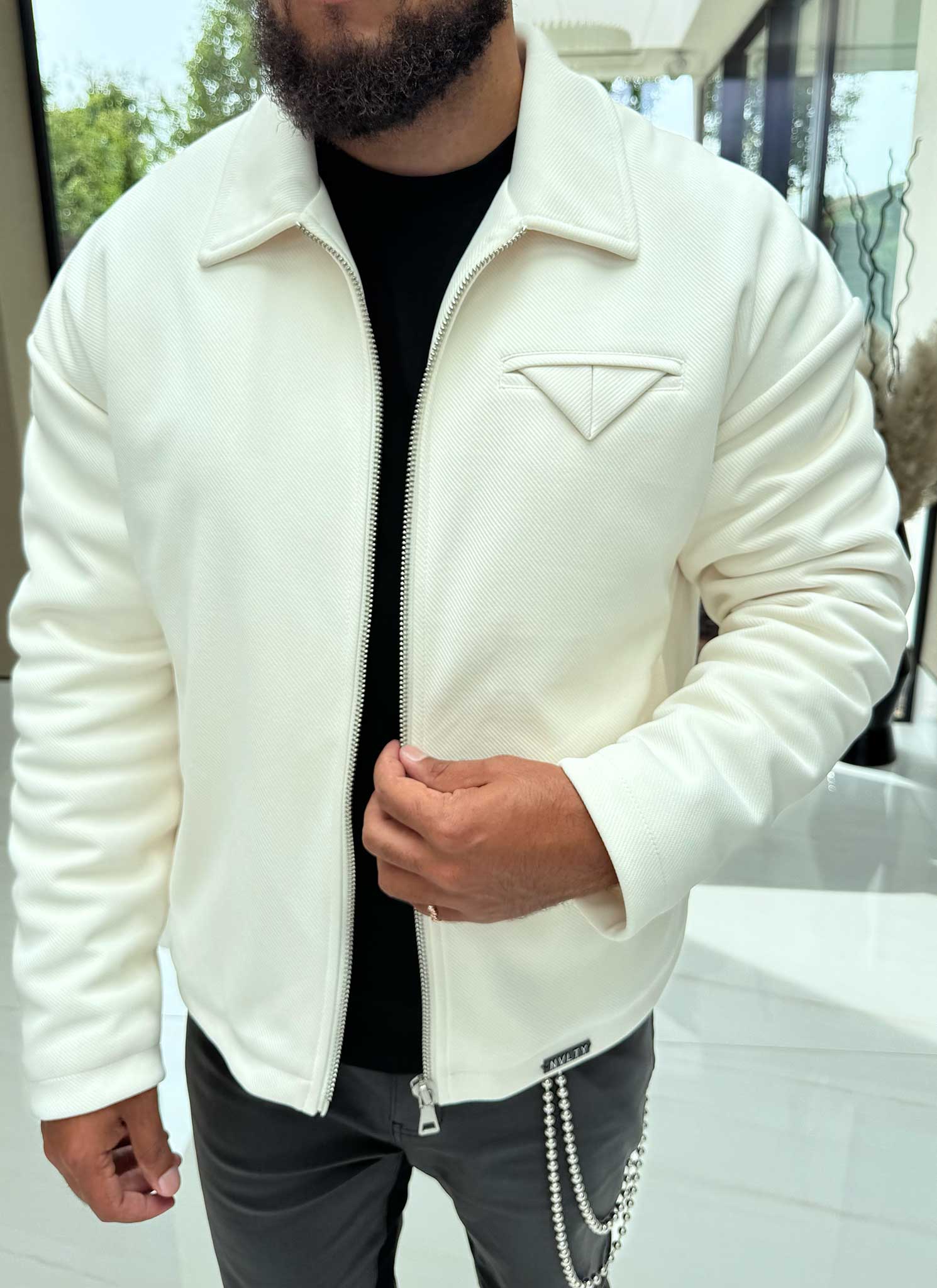 Twill Pocket Square Jacket - Ivory - Image 5