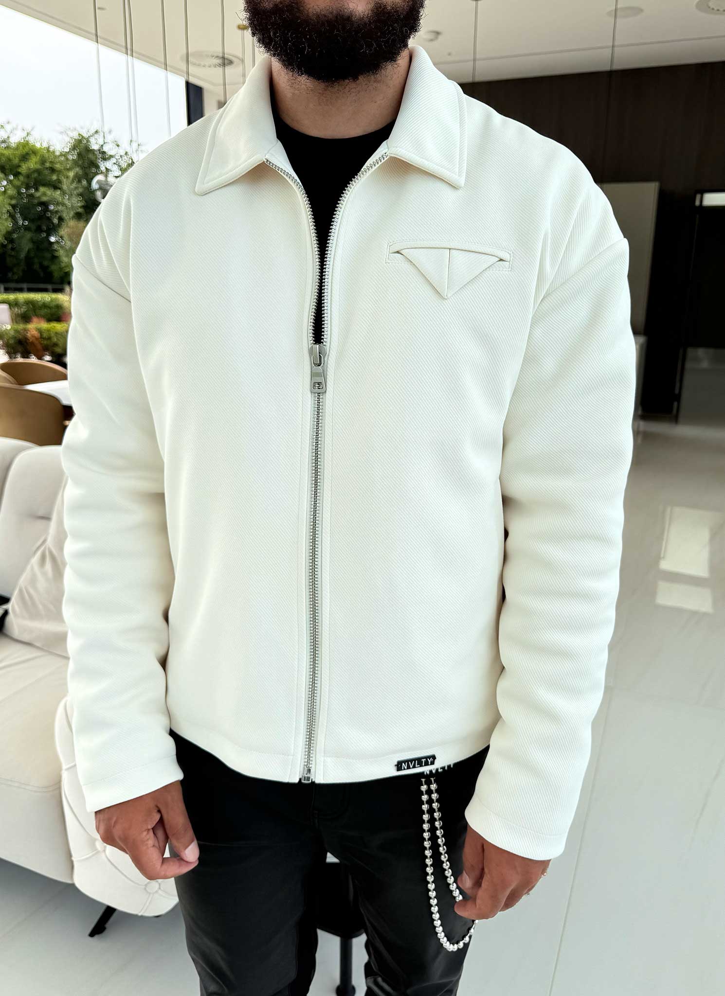 Twill Pocket Square Jacket - Ivory - Image 9