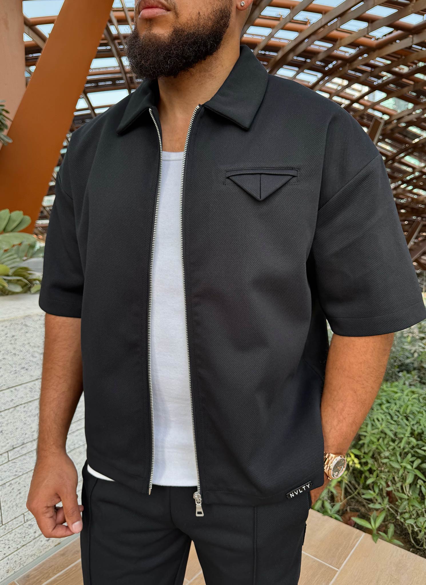 Twill Pocket Square Shirt - Black - Image 3