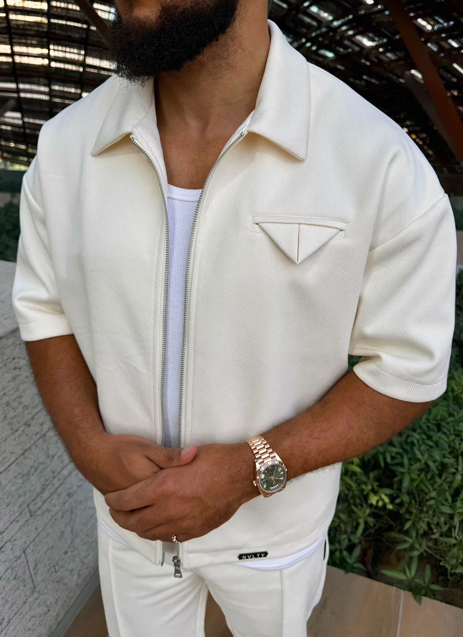 Twill Pocket Square Shirt - Ivory - Image 10