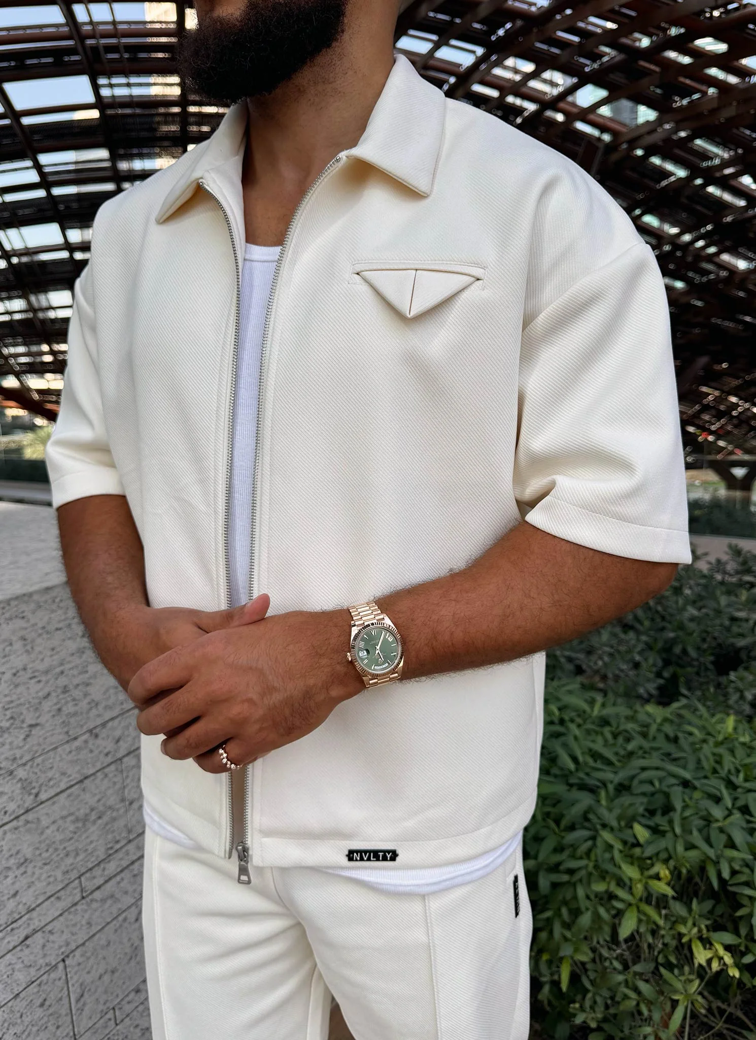 Twill Pocket Square Shirt - Ivory - Image 3