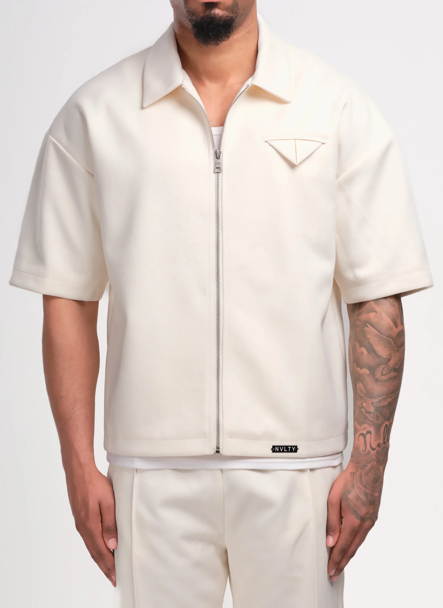 Twill Pocket Square Shirt - Ivory - Image 4
