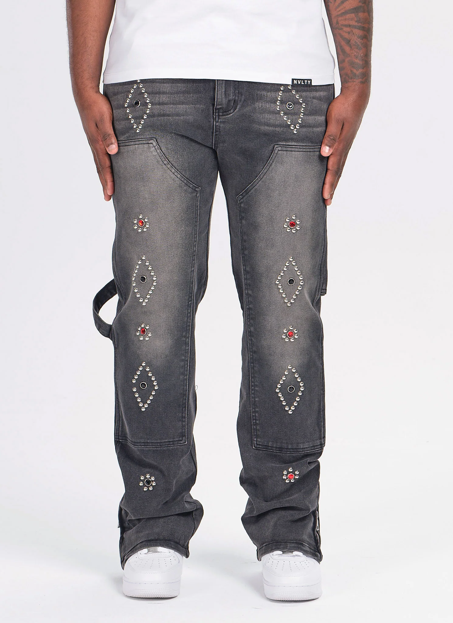 Vintage Carpenter Studded Jeans - Black - Image 2