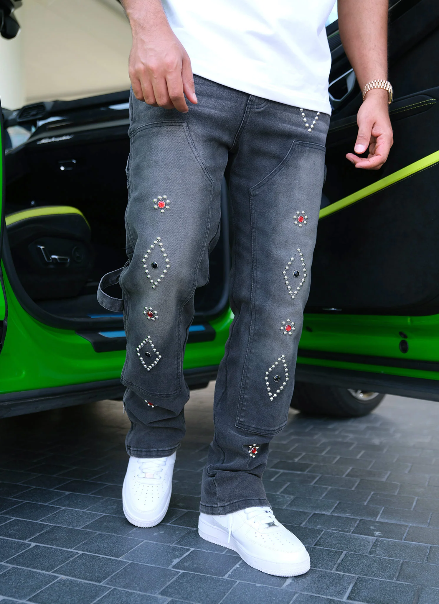 Vintage Carpenter Studded Jeans - Black - Image 4