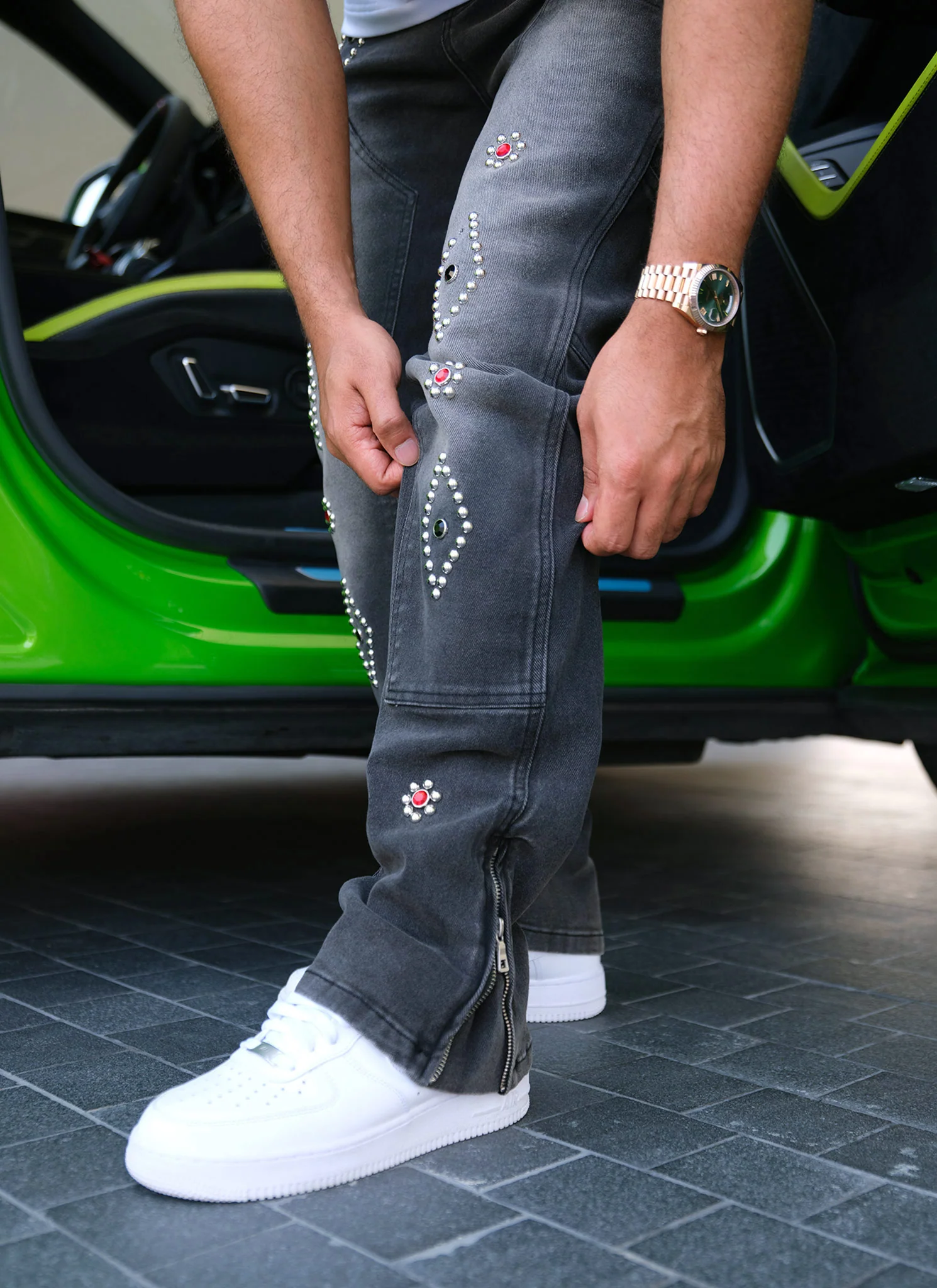 Vintage Carpenter Studded Jeans - Black - Image 8
