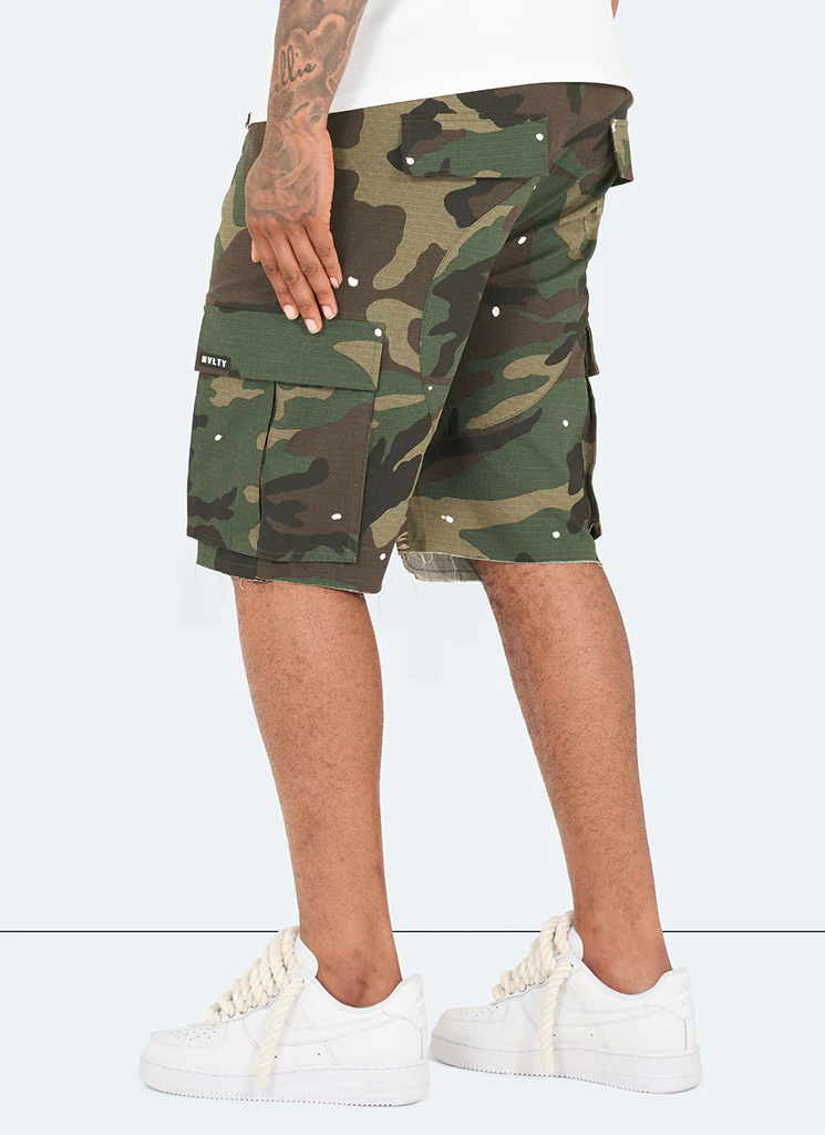 Vintage Flare Cargo Shorts - Camo Paint - Image 2