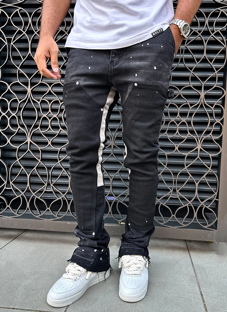 Vintage Flare Carpenter Paint Jeans - Black - Image 3