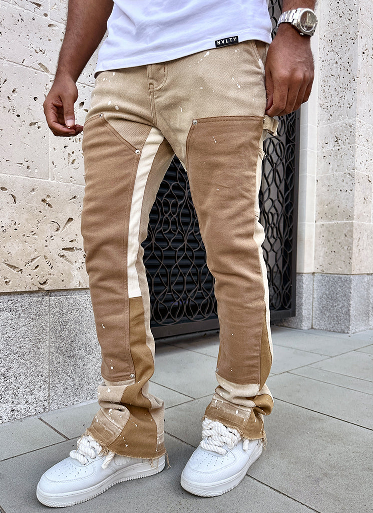 Vintage Flare Carpenter Paint Jeans - Washed Tan - Image 11