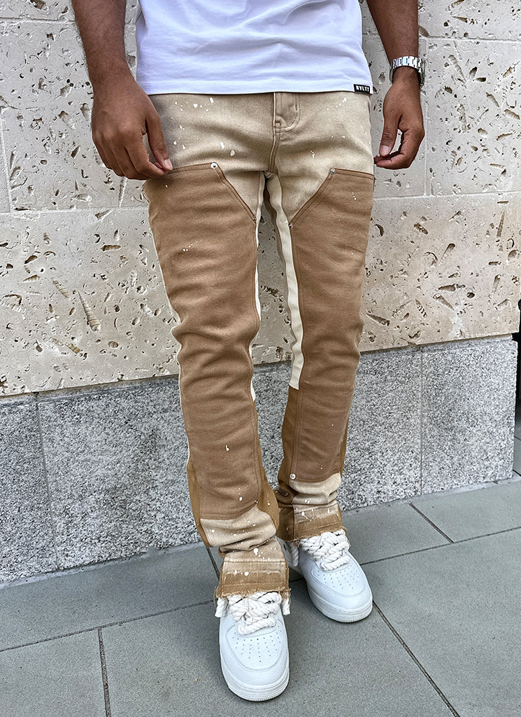 Vintage Flare Carpenter Paint Jeans - Washed Tan - Image 12