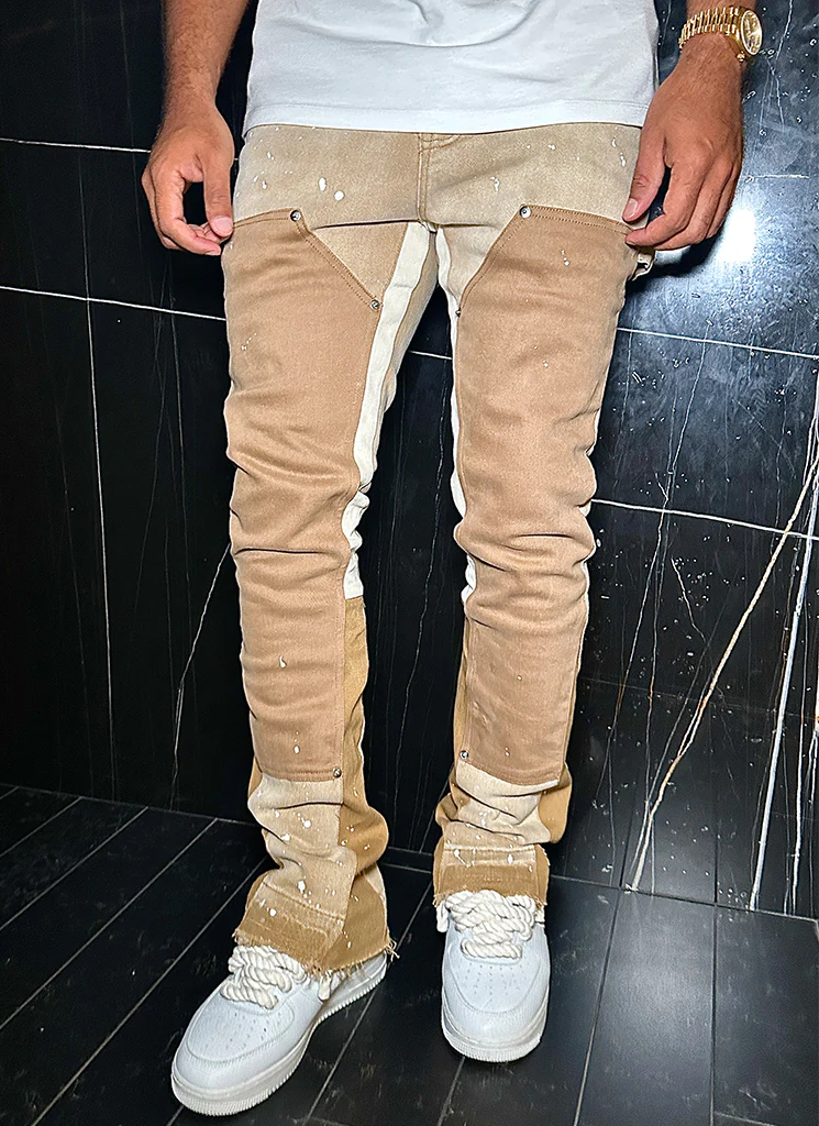 Vintage Flare Carpenter Paint Jeans - Washed Tan - Image 14