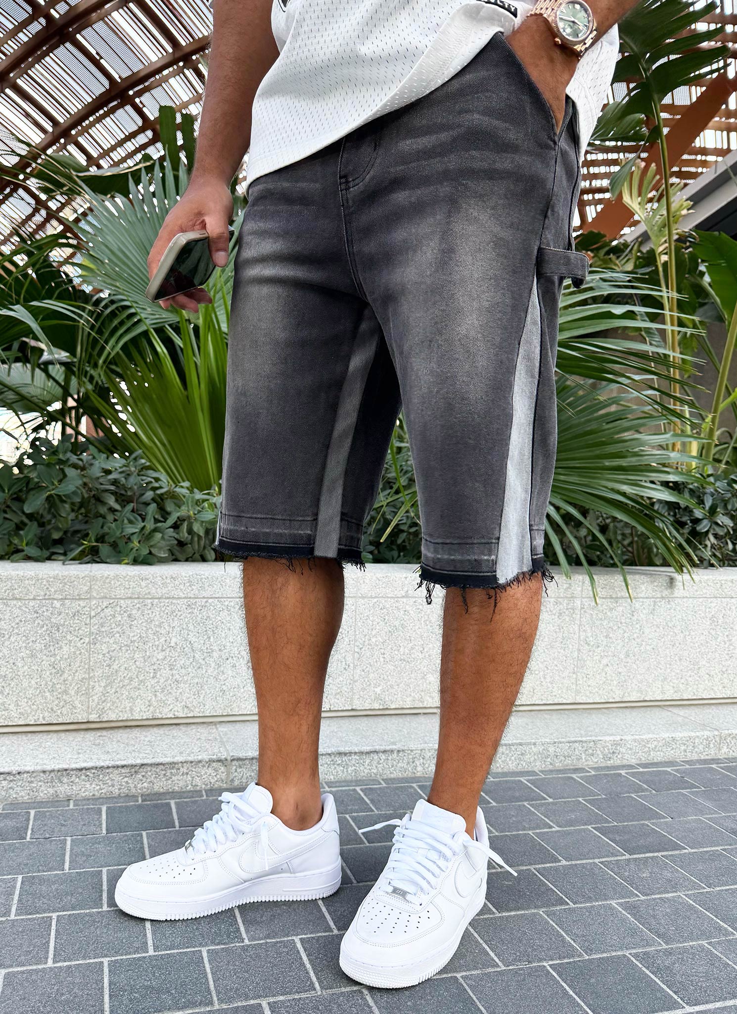 Vintage Flare Denim Shorts - Black - Image 8