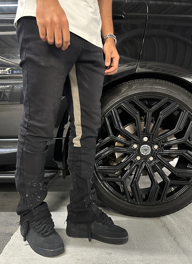 Vintage Flare Paint Jeans - Black - Image 7