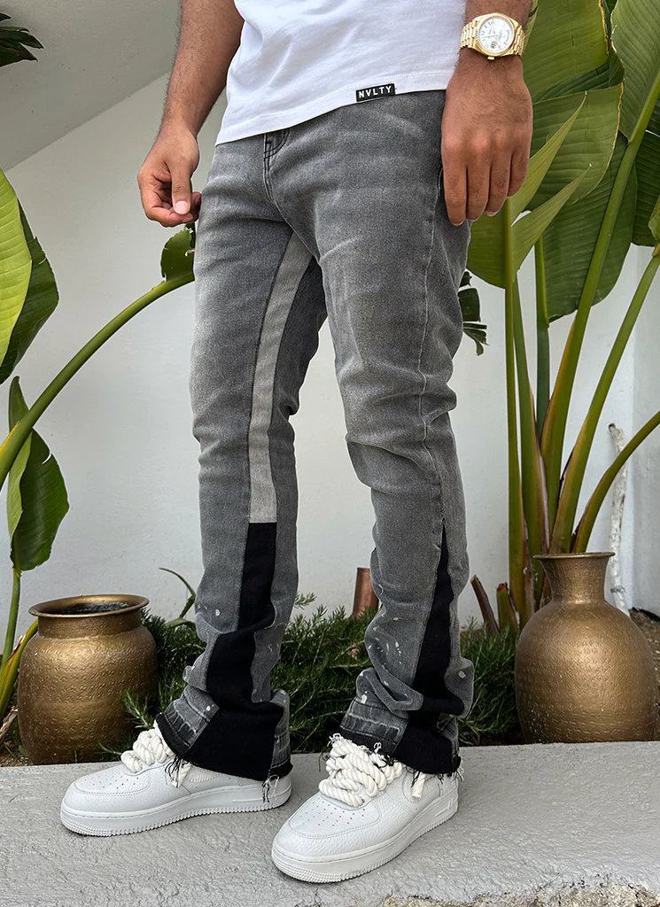 Vintage Flare Paint Jeans - Grey - Image 10