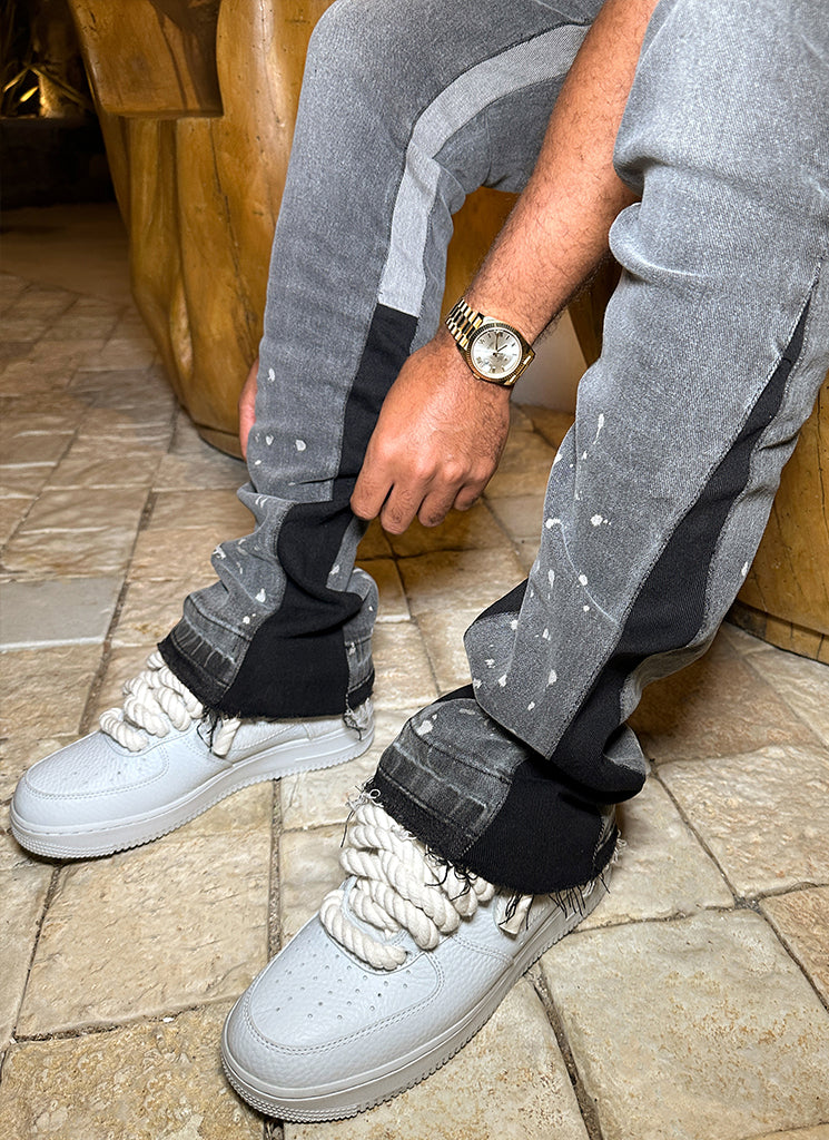 Vintage Flare Paint Jeans - Grey - Image 11