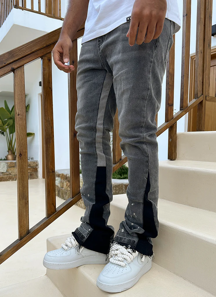 Vintage Flare Paint Jeans - Grey - Image 13