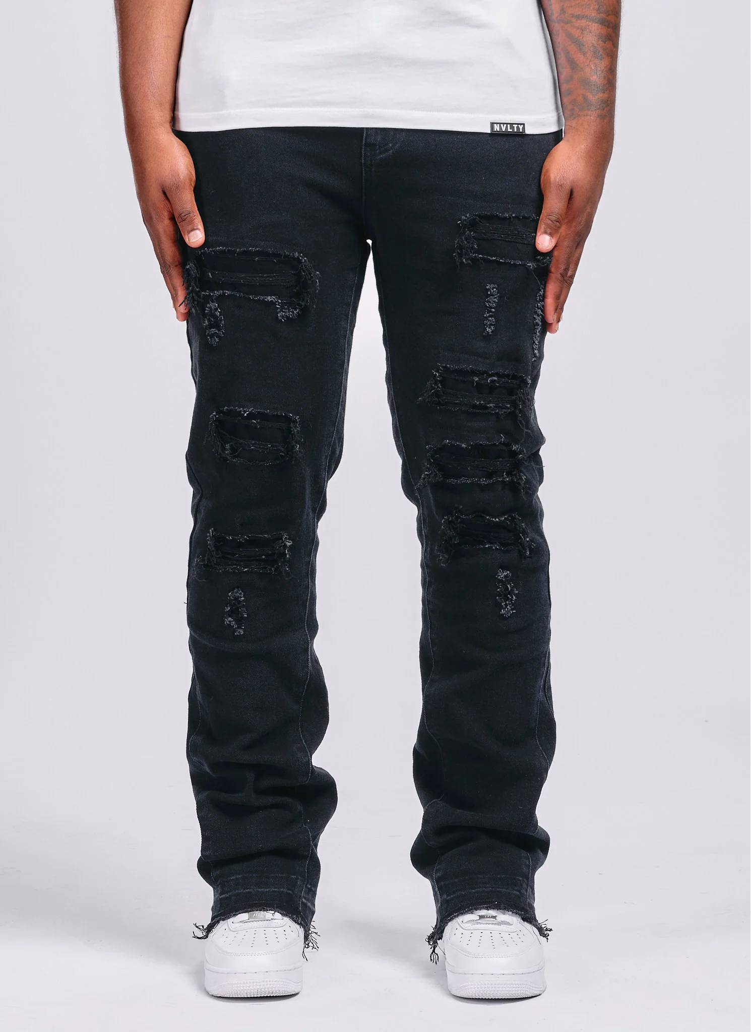 Vintage Flare Ripped & Repaired Jeans - Black
