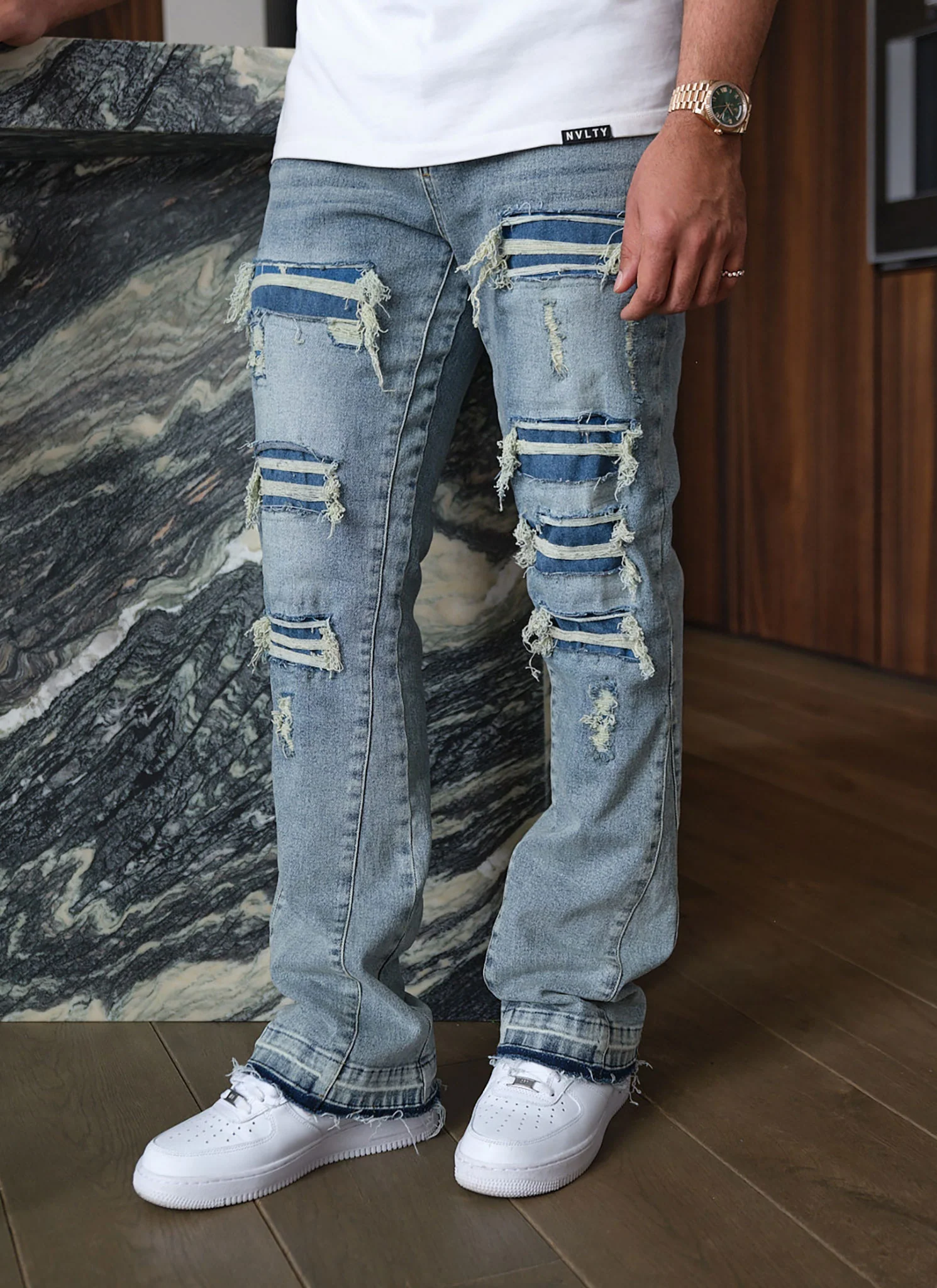 Vintage Flare Ripped & Repaired Jeans - Blue - Image 6