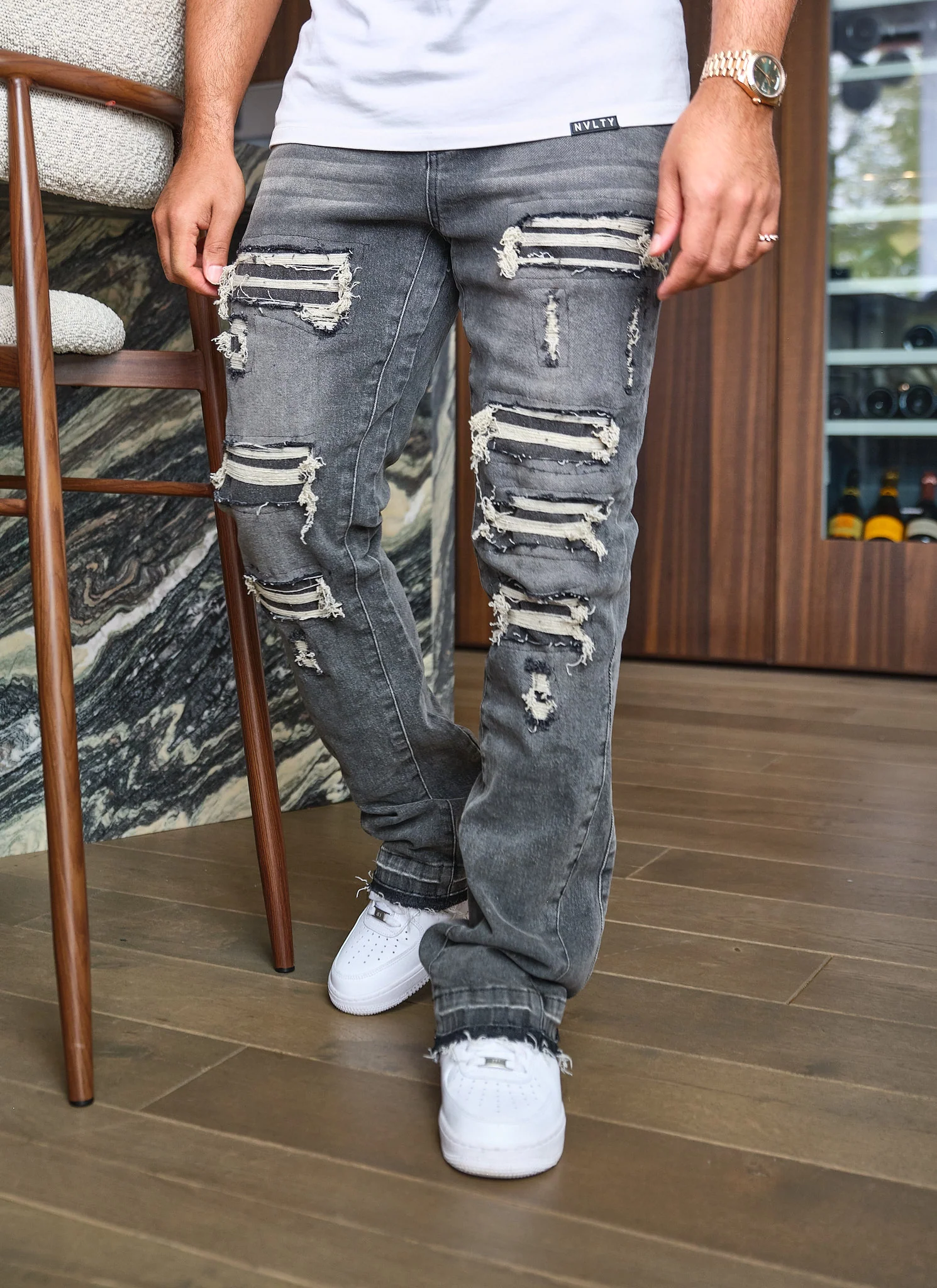 Vintage Flare Ripped & Repaired Jeans - Grey - Image 4