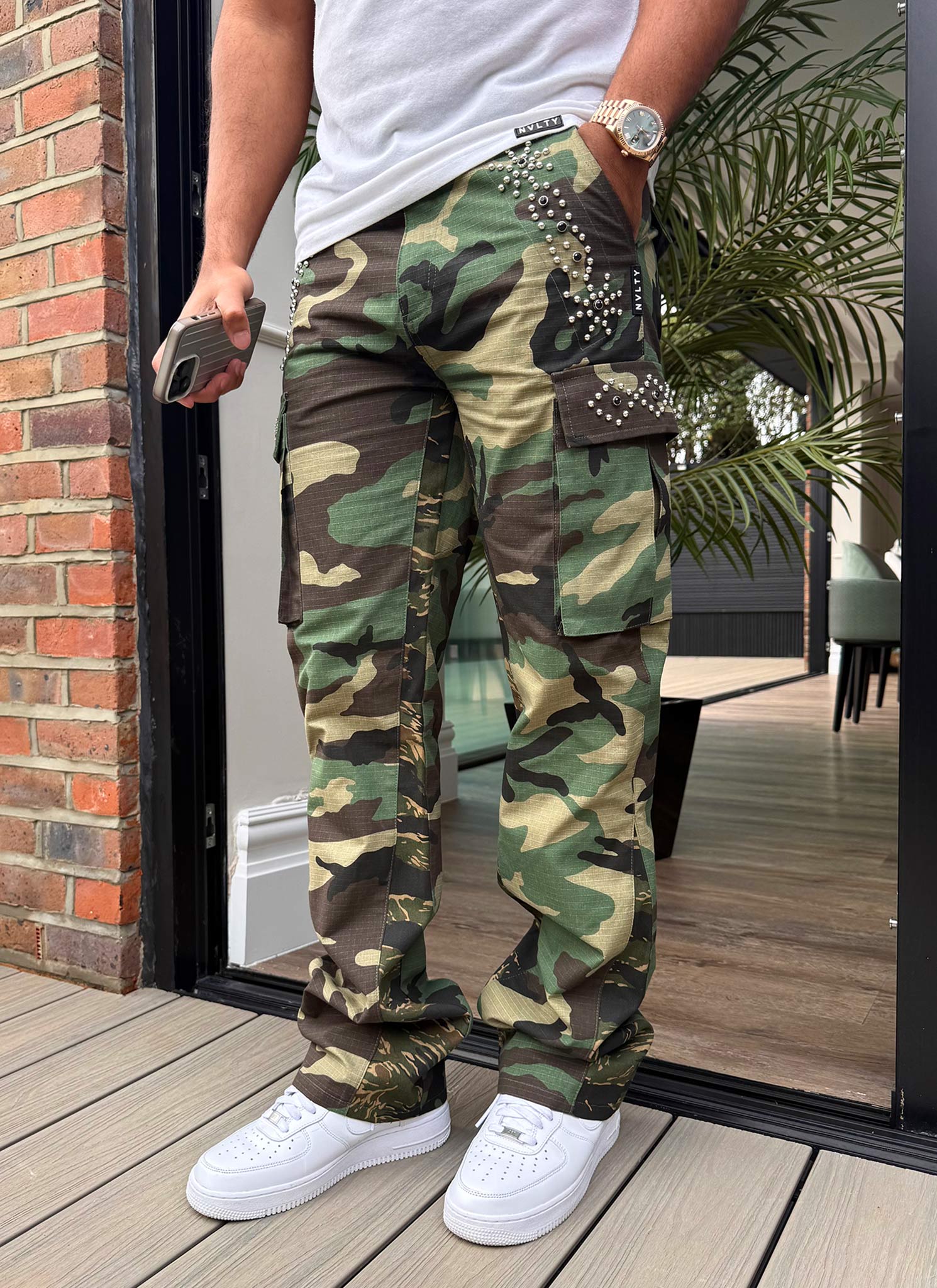 Vintage Flare Studded Cargos - Camo - Image 11