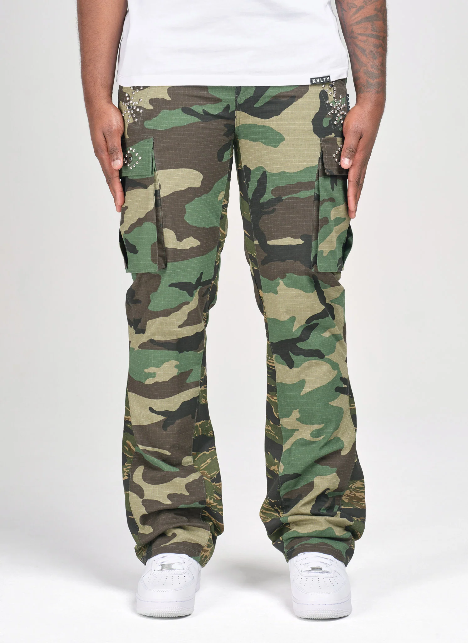 Vintage Flare Studded Cargos - Camo - Image 3