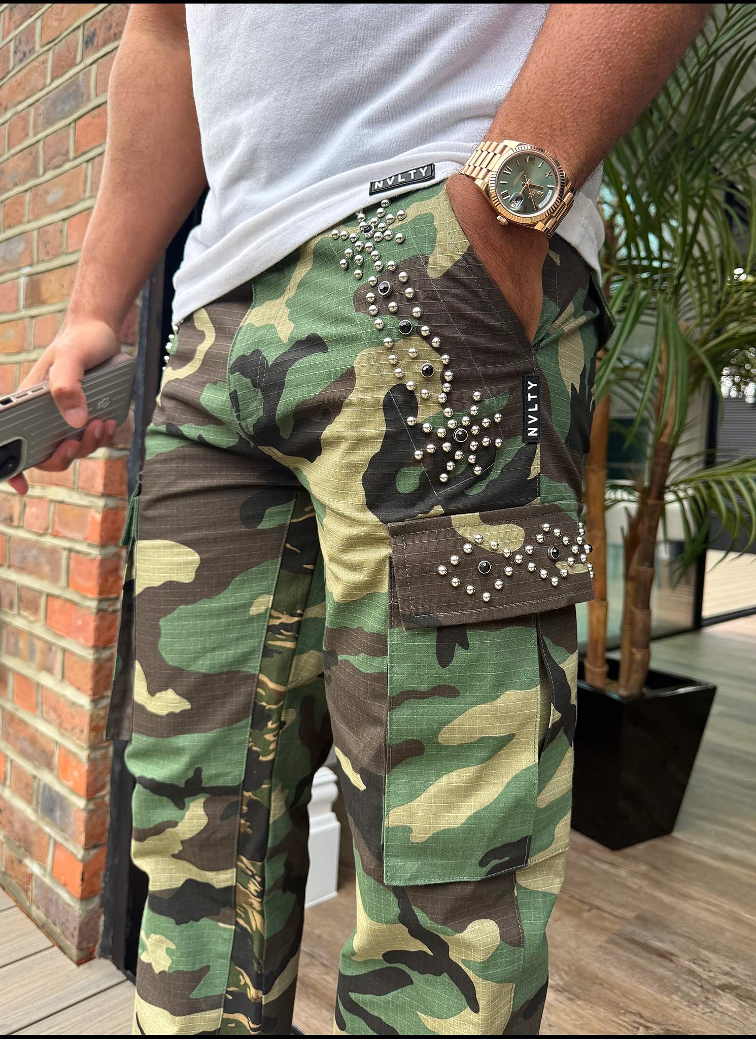 Vintage Flare Studded Cargos - Camo - Image 4
