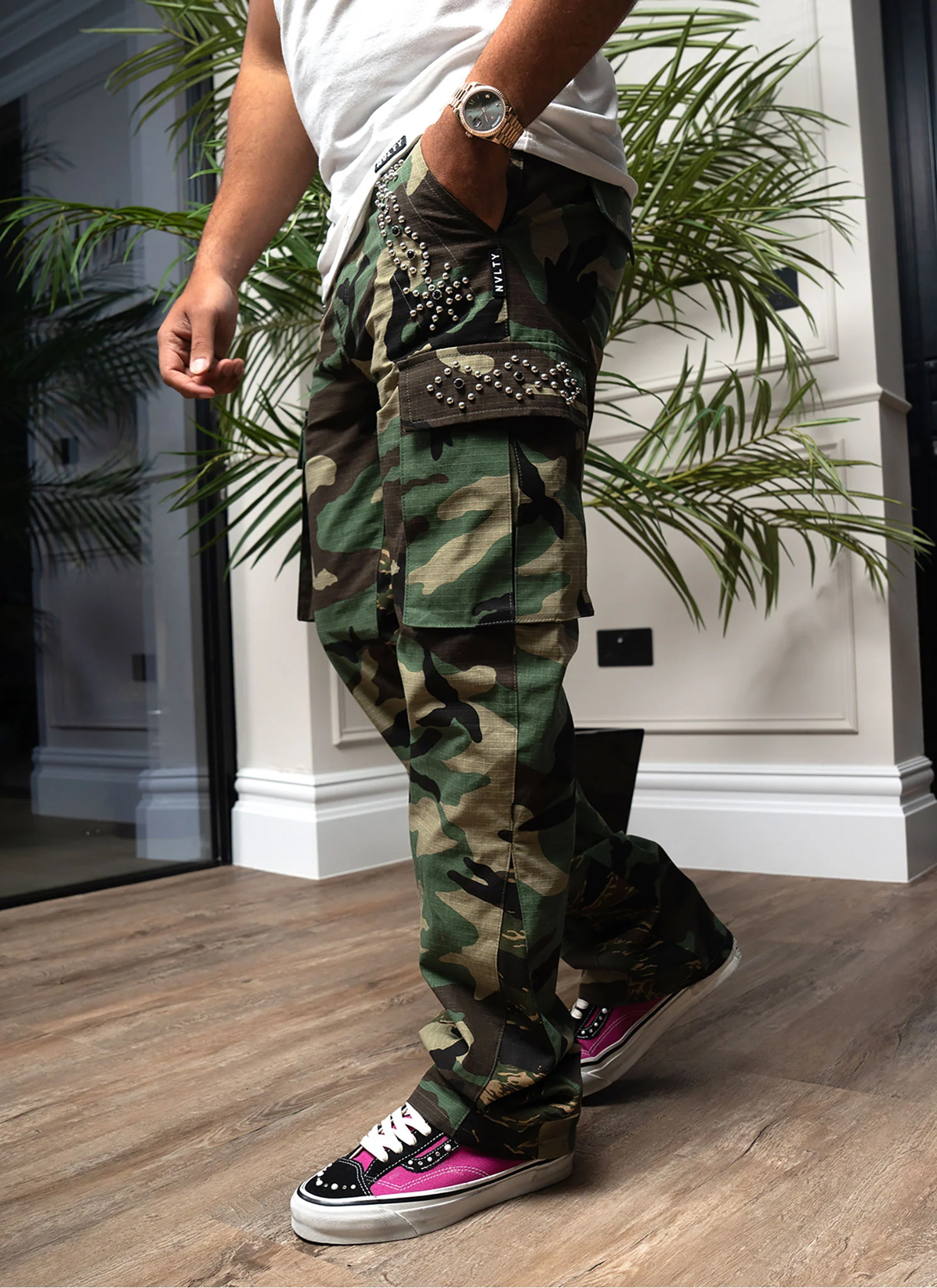 Vintage Flare Studded Cargos - Camo - Image 6