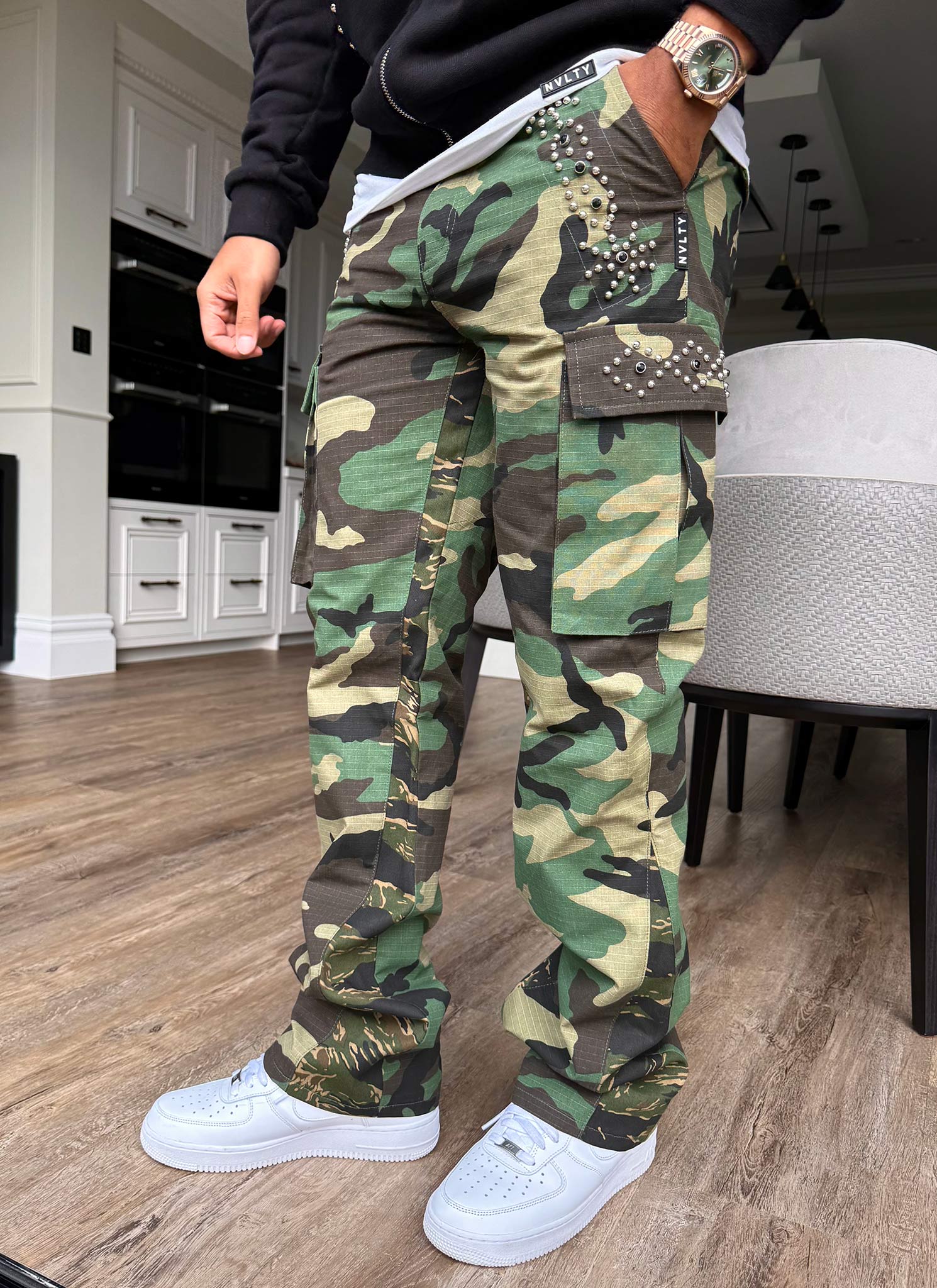 Vintage Flare Studded Cargos - Camo - Image 9
