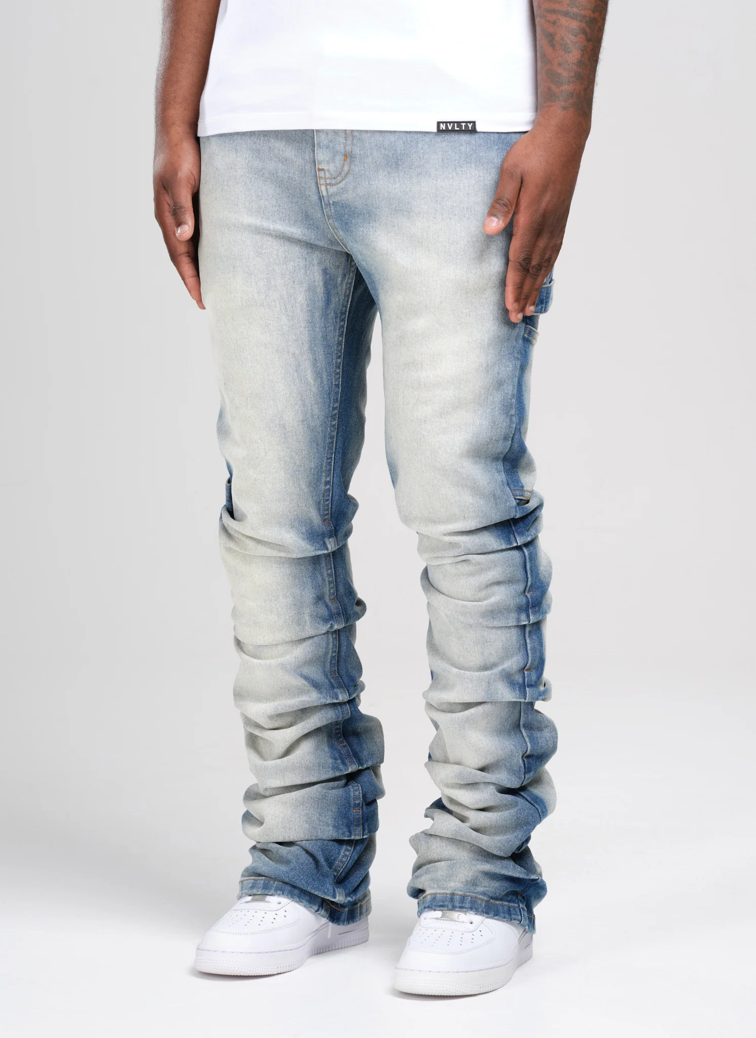 Vintage Flare Tacked Jeans - Blue - Image 4