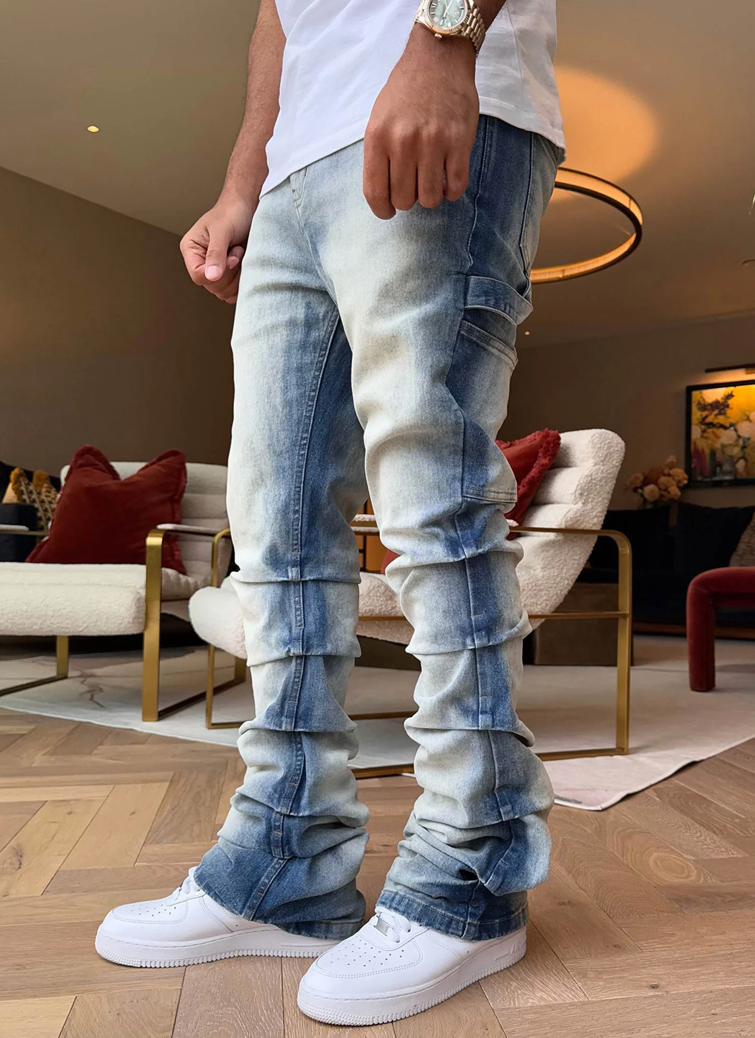 Vintage Flare Tacked Jeans - Blue - Image 5