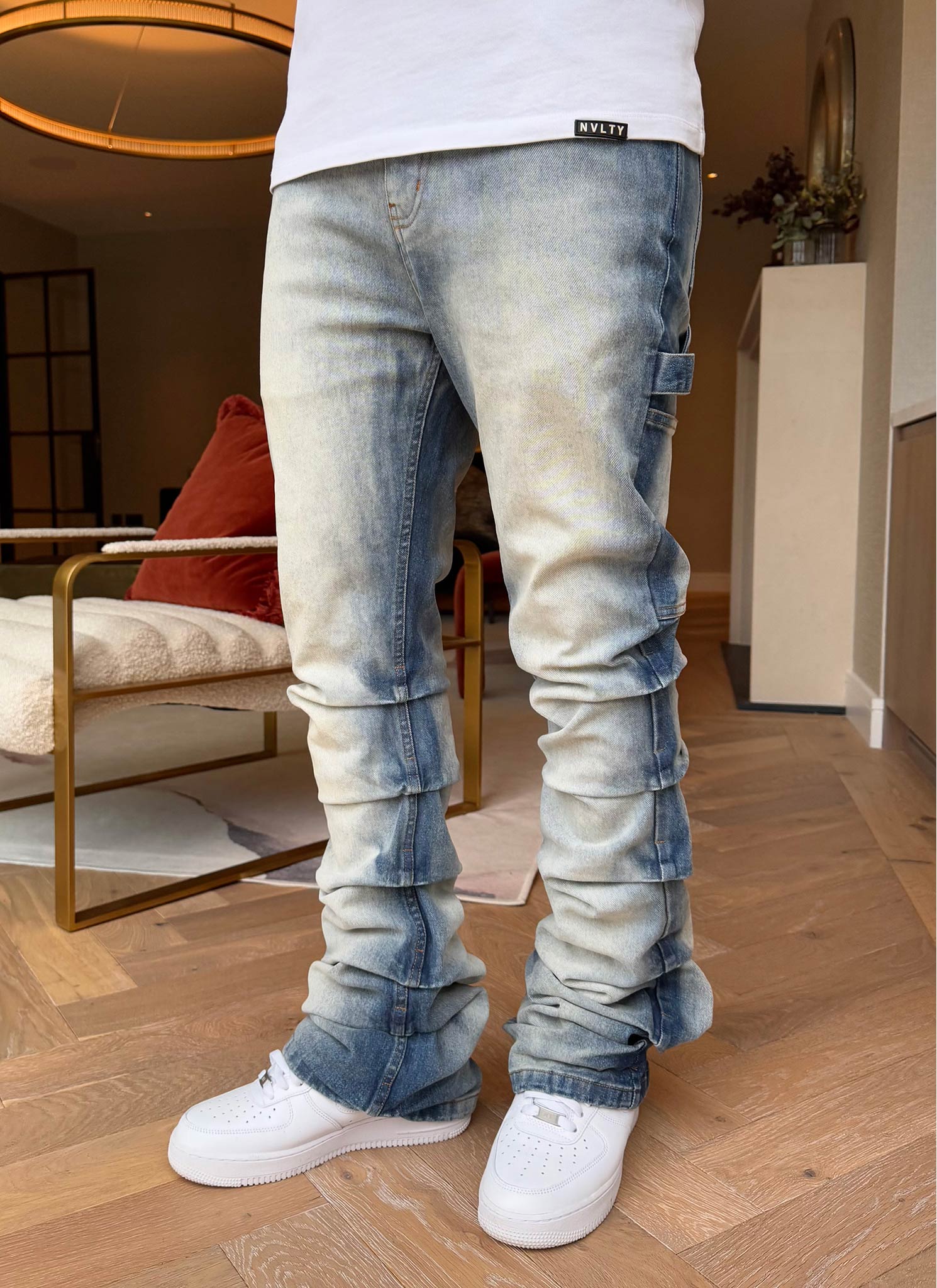 Vintage Flare Tacked Jeans - Blue - Image 7