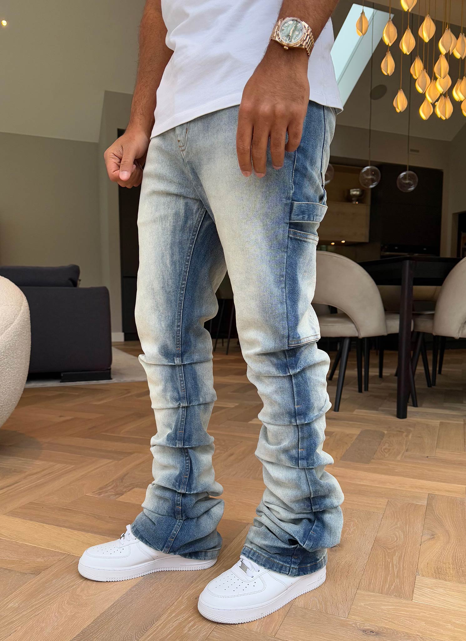 Vintage Flare Tacked Jeans - Blue - Image 8