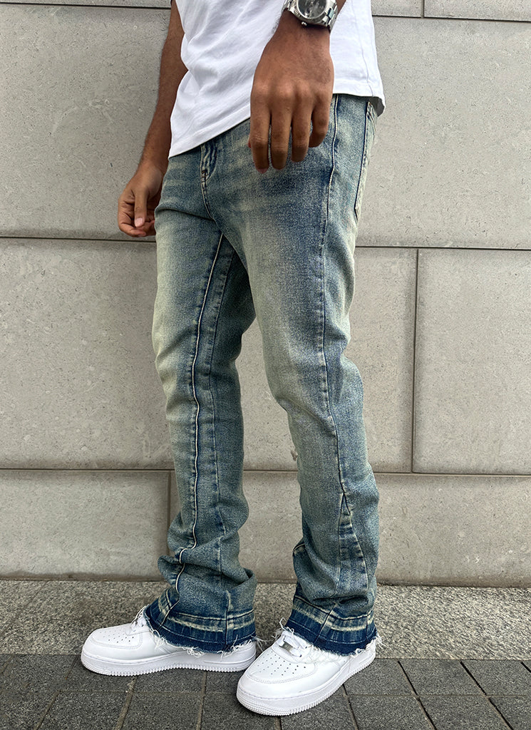 Vintage Flare Washed Jeans - Blue - Image 14