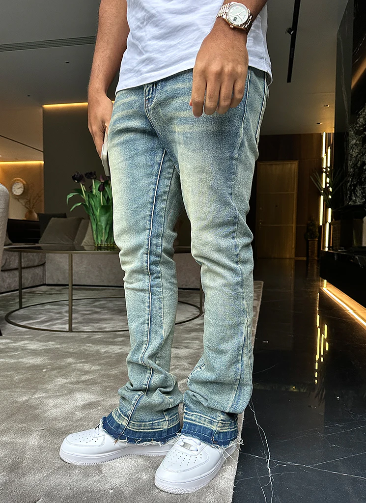 Vintage Flare Washed Jeans - Blue - Image 7