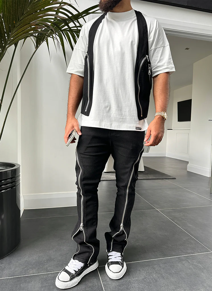 Vintage Flare Zipper Jeans - Black - Image 13