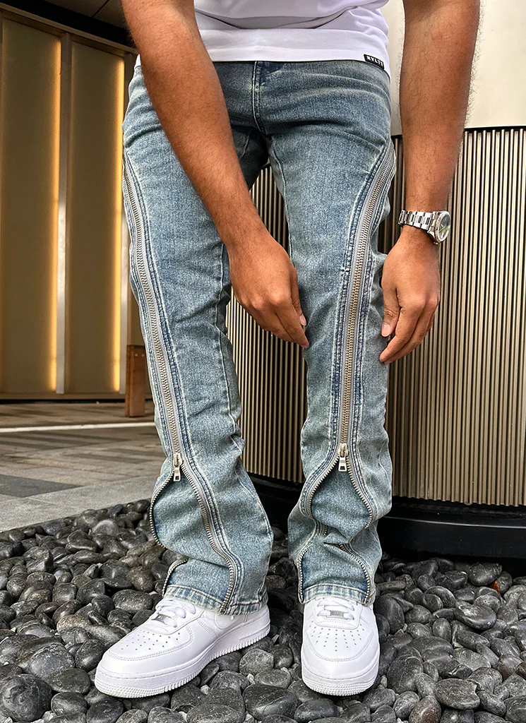 Vintage Flare Zipper Jeans - Blue - Image 12