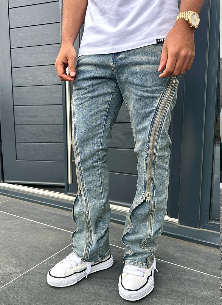 Vintage Flare Zipper Jeans - Blue - Image 14