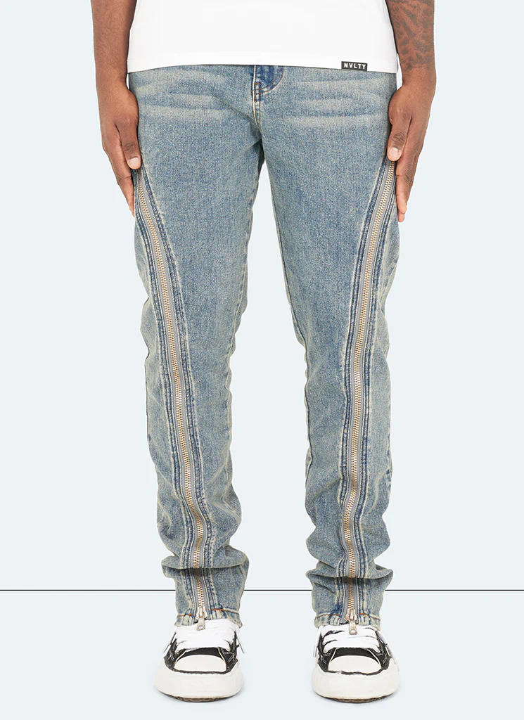 Vintage Flare Zipper Jeans - Blue - Image 2