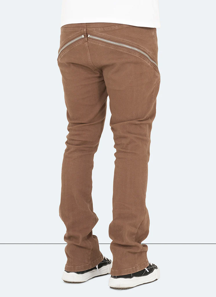 Vintage Flare Zipper Jeans - Brown - Image 6