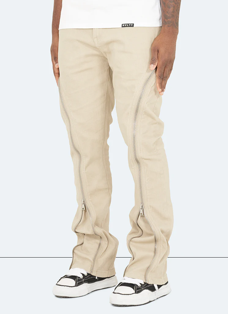 Vintage Flare Zipper Jeans - Stone - Image 4