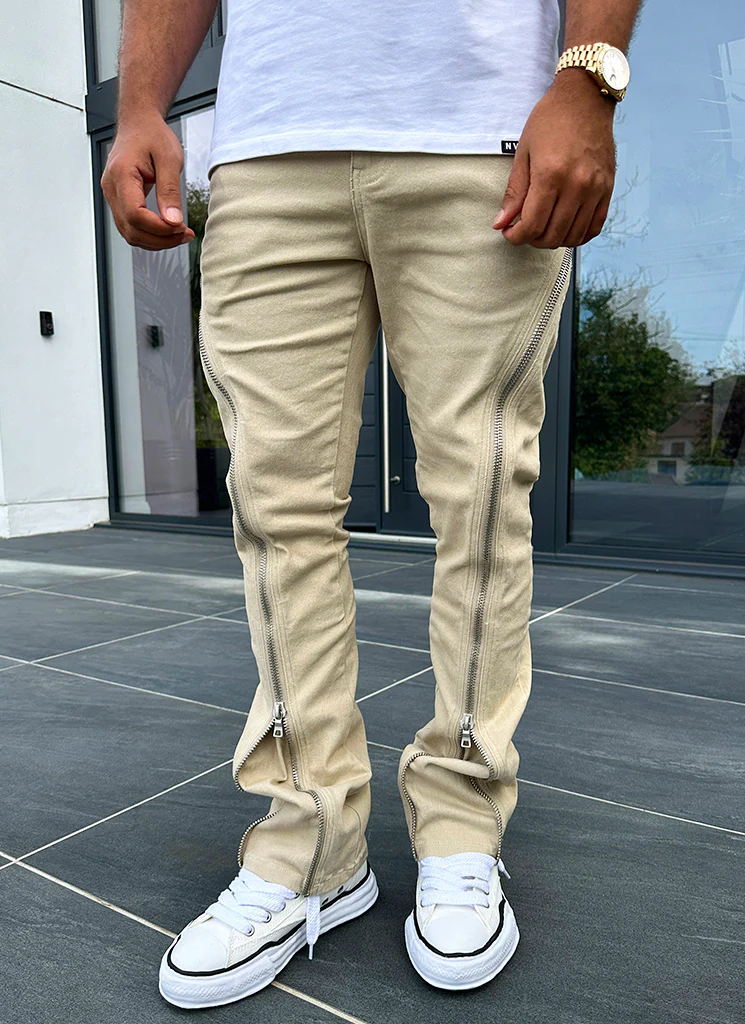 Vintage Flare Zipper Jeans - Stone - Image 5