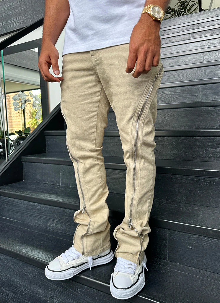 Vintage Flare Zipper Jeans - Stone - Image 8